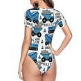 thumbnail image 4 of Daiia Blue Excavator print Women's Crew Neck Short Sleeve Bodysuit Fashion Tops Fit Casual Basic Extender Bodysuit-Large, 4 of 9