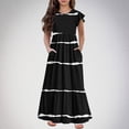 thumbnail image 2 of Jgppe Robe Maxi pour Filles Été Ample Basique Manches Courtes Ourlet Ruffle Extensible Décontracté Longues Robes avec Poches 6-13 Ans, 2 of 7