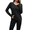 Black, variant on Women’s Fall Winter Long Sleeve V Neck Ribbed Knit Brushed Fabric Slim Fit Solid Color Trendy Casual Tee Tops S-2XL