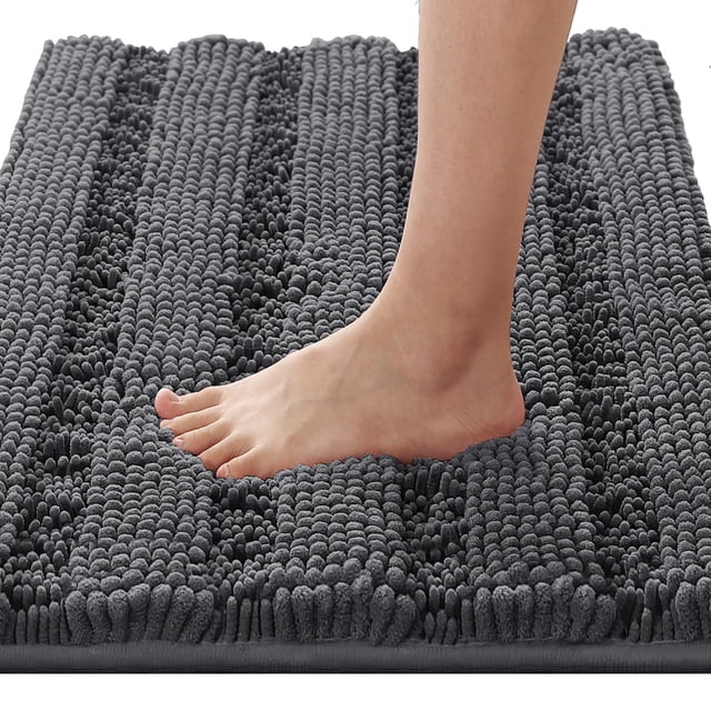 Alfombra de baño H.VERSAILTEX extragruesa a rayas de felpilla, 50 x 80 cm, gris