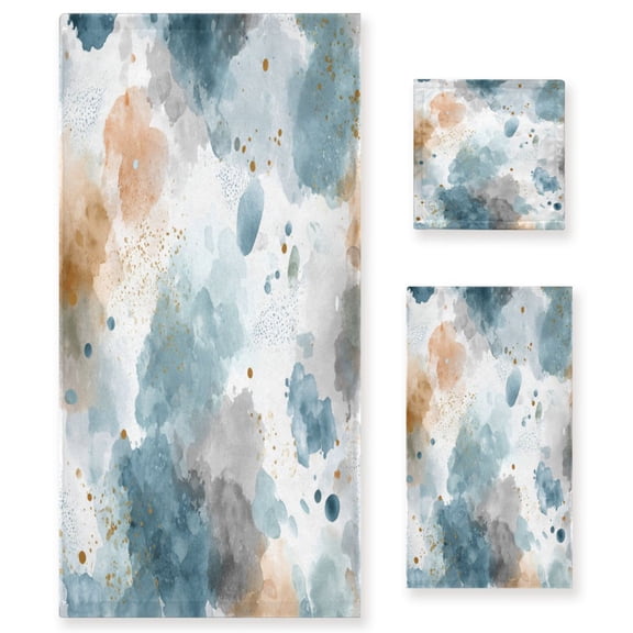 3 Piece Bath Towels Set Bath Towel, Hand Towel and Face Towel for Bathroom, Gym, Hotel Watercolor Ink Splashes Pattern