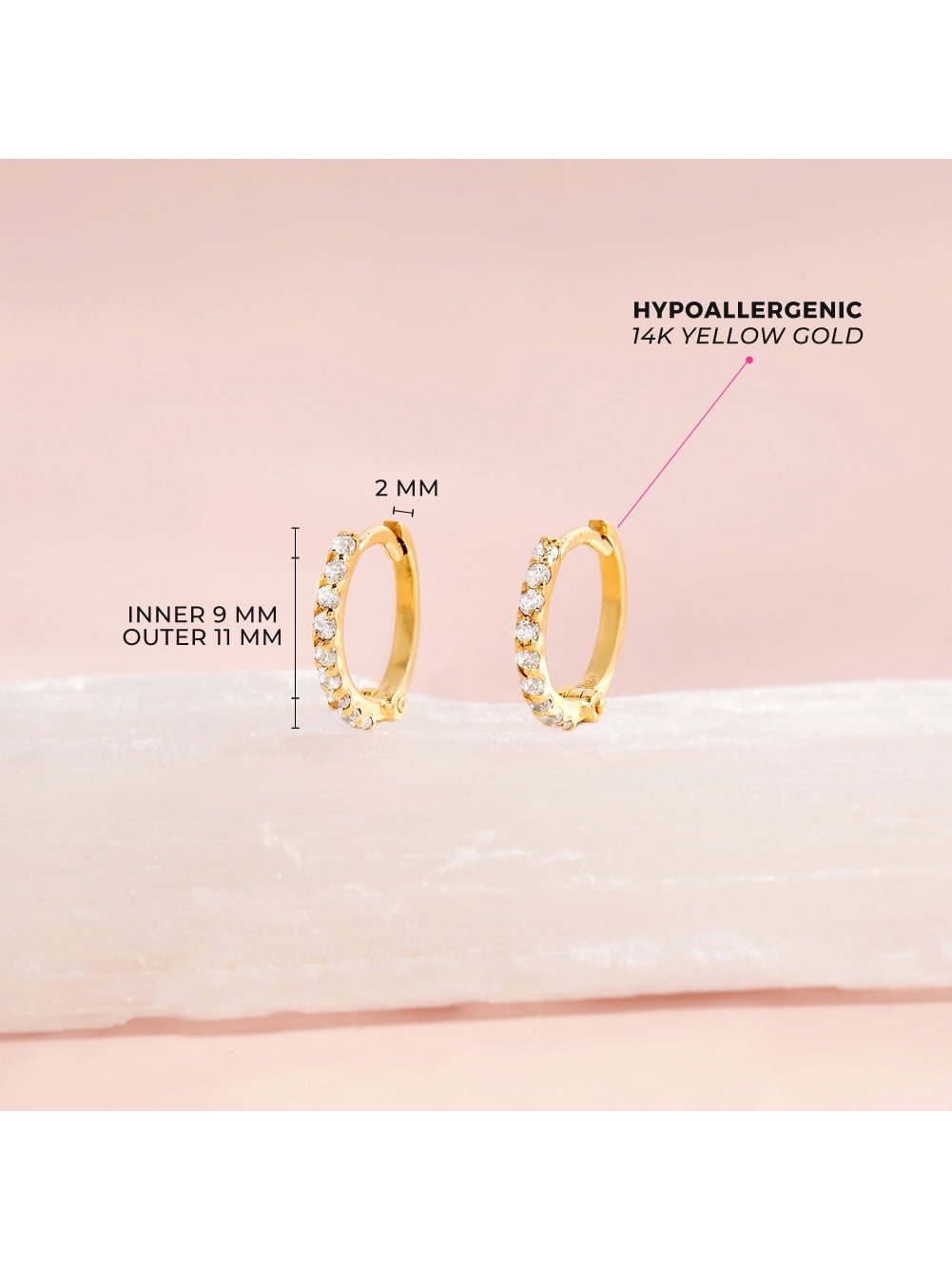 14k Gold Clear Cubic Zirconia Kids / Children's / Girls Earrings Hoop