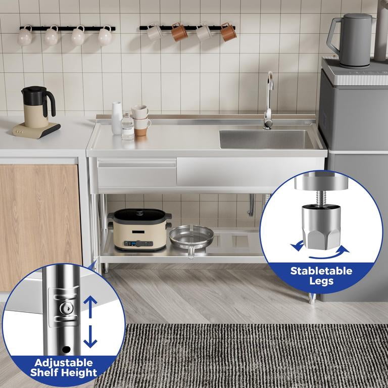 Dapmiu 39.37" Freestanding Stainless Steel Utility Sink with Drawer & Bottom Shelf, Commercial Kitchen Sink with Faucet