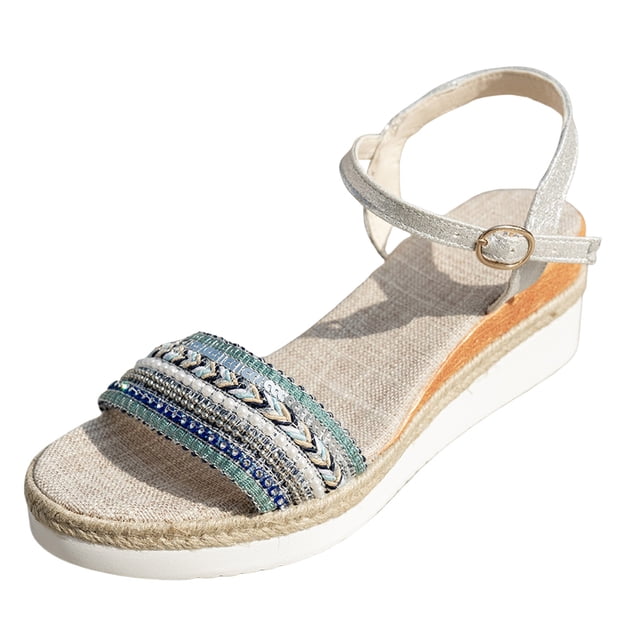 DAFEI Sandales pour Femmes Habillées en Paille Tressée à Talon Compensé Sandales à Plateforme Simples et Confortables Sandales de Mode d'Été avec Fermeture