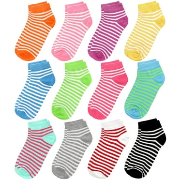 12-Pack Assorted Colors Women's Novelty Ankle Socks Size 9-11 Striped