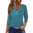 thumbnail image 1 of Camiseta de Mujer Camiseta Estampado Botón Manga 3/4 Diario Fin de Semana Moda Básico Cuello en V Regular Top Azul/XL, 1 of 5
