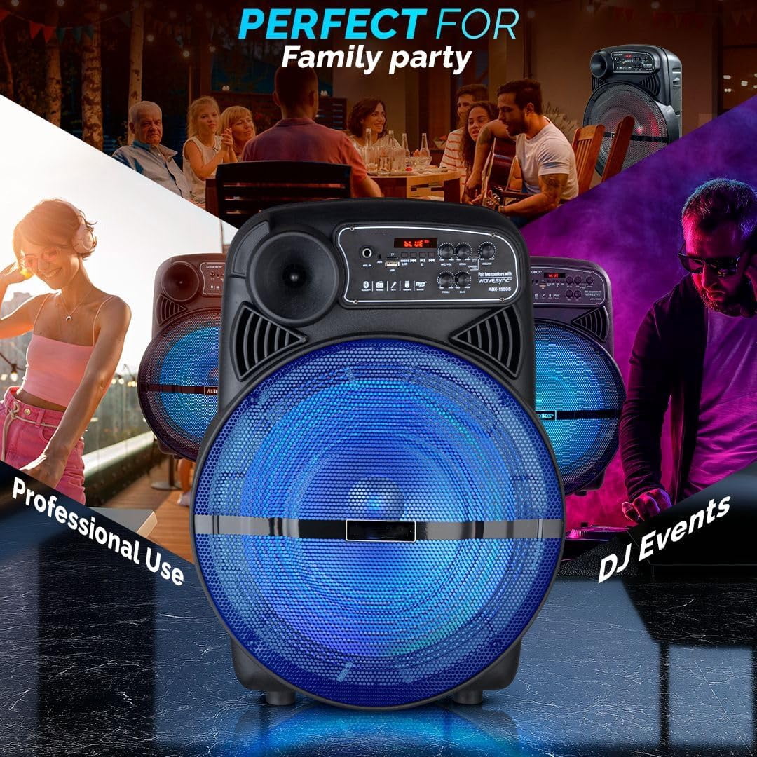RIDWIND 15" Portable Party Bluetooth Speaker with LED Lights, Stand, Wireless Mic, and Rechargeable Battery – Ideal for Outdoor Events, Karaoke, and House Parties