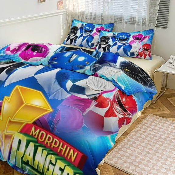 Power Rangers 3 Pieces Bedding Set 3D Printed Lightweight Bed Quilt Set Comforter Cover Set for Girls Kids Teens, 1 Quilt Cover 2 Pillowcases 86"x70"