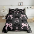 thumbnail image 2 of jejeloiu Chic Bowtie Bowknot Queen Comforter Set,Rustic Floral Bedding Sets,Pink Black Gray Bedding Comforter Set For Girls,Luxury Bedroom Decor Reversible,3 Pieces, 2 of 8