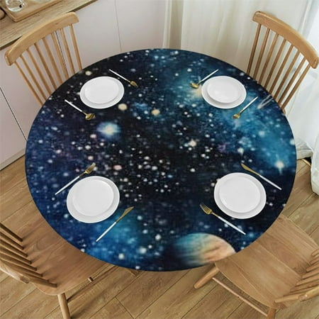 

Night Planets Galaxy Round Tablecloth with Elastic Fitted Table Cloth