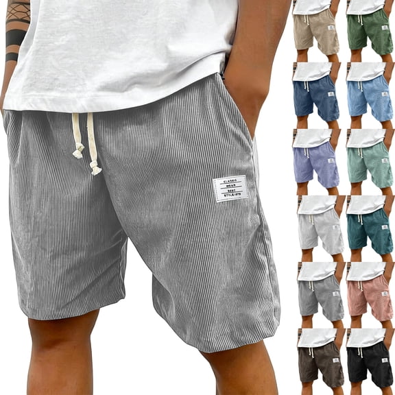 Dwelliawo Mens Shorts Vintage Cozy Summer Beach Short with Pockets Regular Fit Corduroy Short Pants Drawstring Loose Fit Shorts Navy 2XL