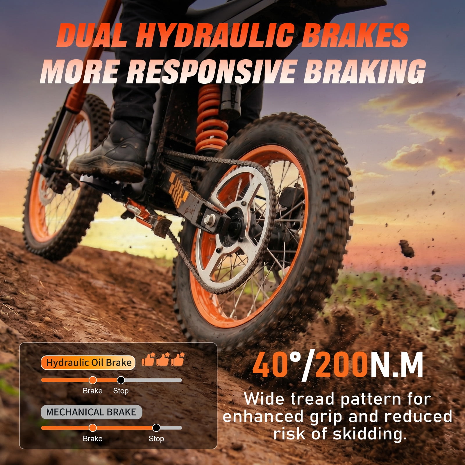 Electric Dirt Bike, 2000W, 34.2MPH & 28 Miles, 48V/20.8AH Removable Battery, 14"/12" Tire, Hydraulic Brakes & Full Suspension, Mountain Off-Road E Dirt Bike