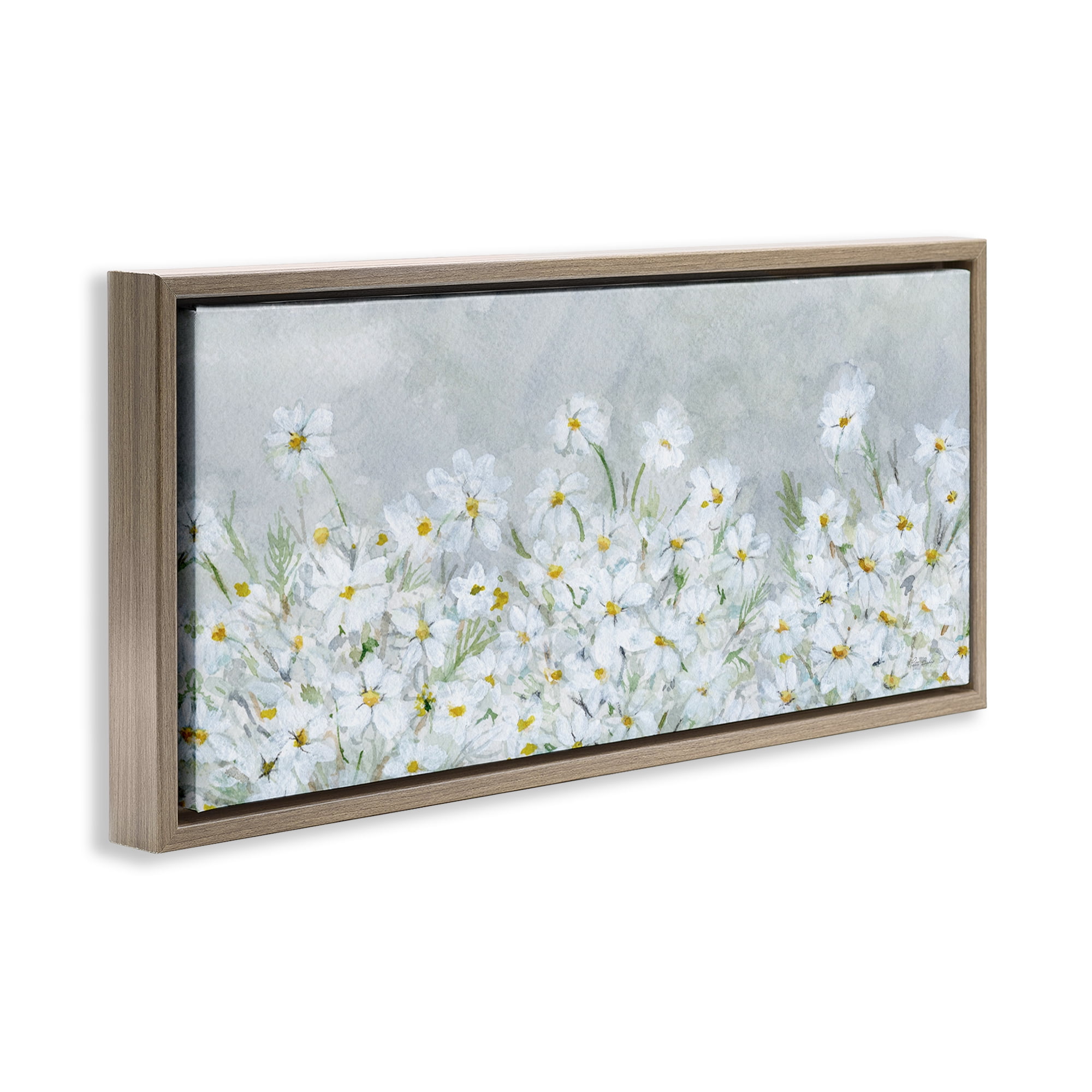 Stupell Industries Subtle Brushed Daisies Botanical & Floral Painting Brown Floater Framed Art Print Wall Art, 31 x 14