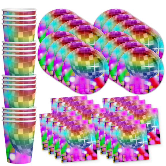 Disco Birthday Party Supplies Set Plates Napkins Cups Tableware Kit for 16