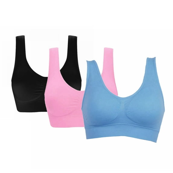 3 Pack Sports Bra Women Seamless Wirefree Comfort Underwear with Pads Push up Bra Plus Size for Yoga Running Fitness (M,Black/Blue/Pink)