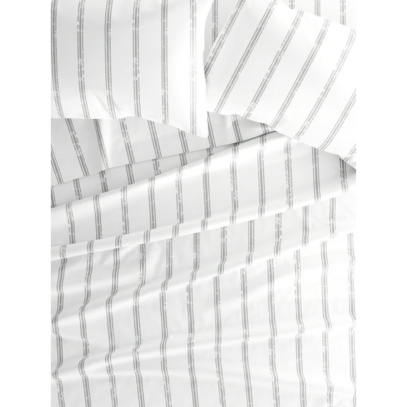 Comfort Canopy - 4 Piece Light Gray Distressed Line Stripe Microfiber Bed Sheets for King Size Bedding