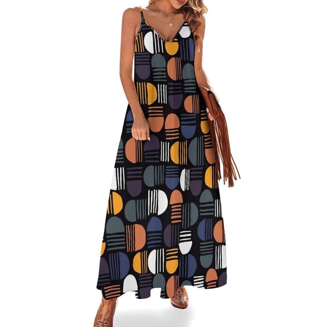Vestido geométrico vintage estilo Memphis, vestido largo de moda de los años 80, vestido playero bohemio con escote en V, vestidos largos de tirantes, ropa de calle, vestidos oversize