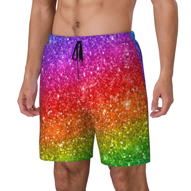 Balery Colorful Glitter Bañador para hombre, shorts de playa de secado rápido con entrepierna y forro de compresión-Medium