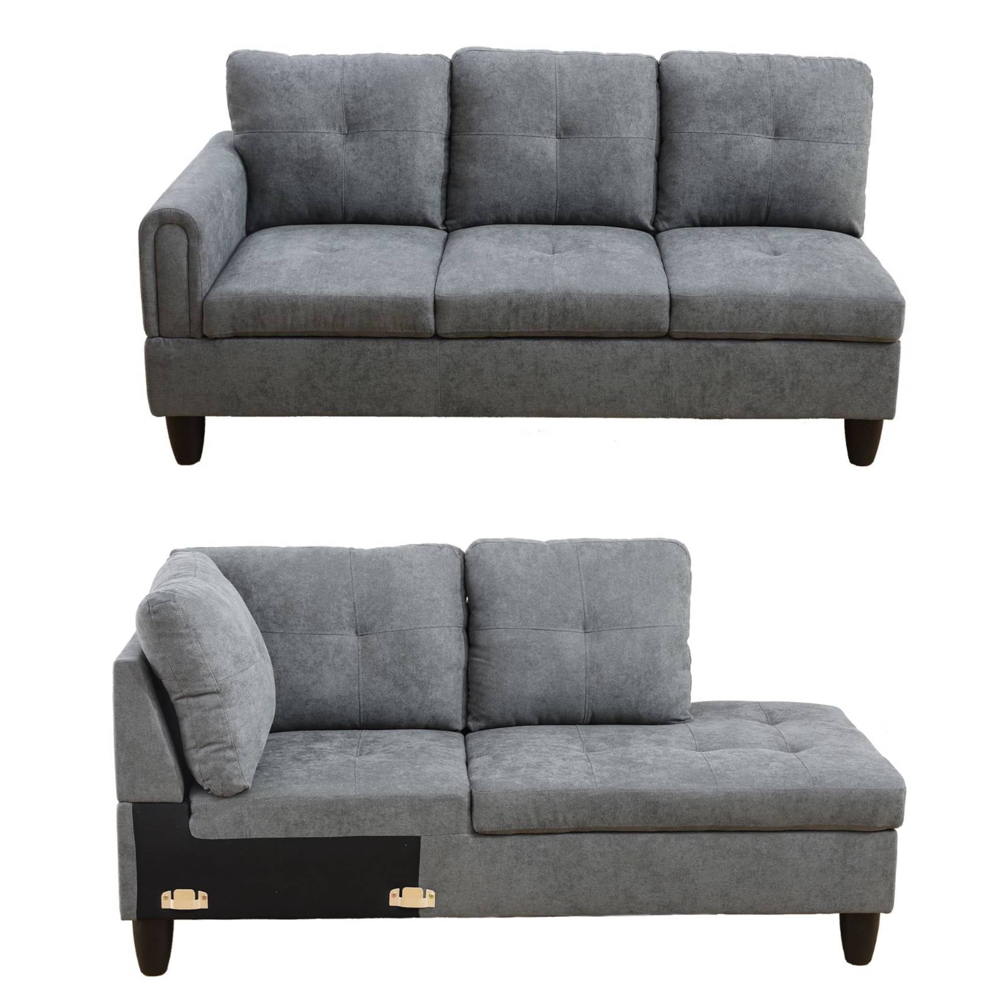 L Shape Sectional Sofa Couches Set, Modern Leather Corner Sofa Couch with Right Chaise for Living Room, Dark Grey