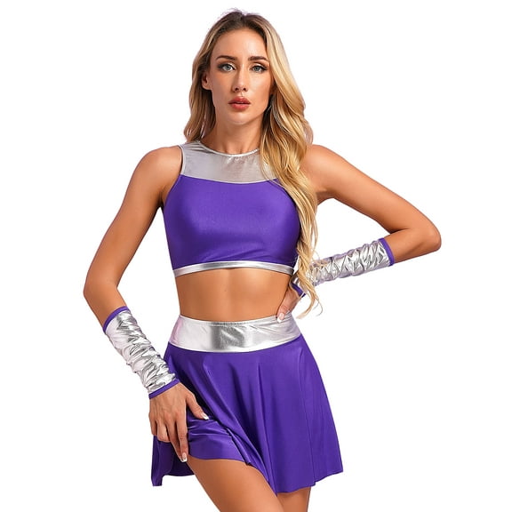 TSSOE Womens Princess Outfits Sleeveless Crop Tops and Mini Swing Skirts 4-Piece Outfits Fancy Dress Up Purple XXL