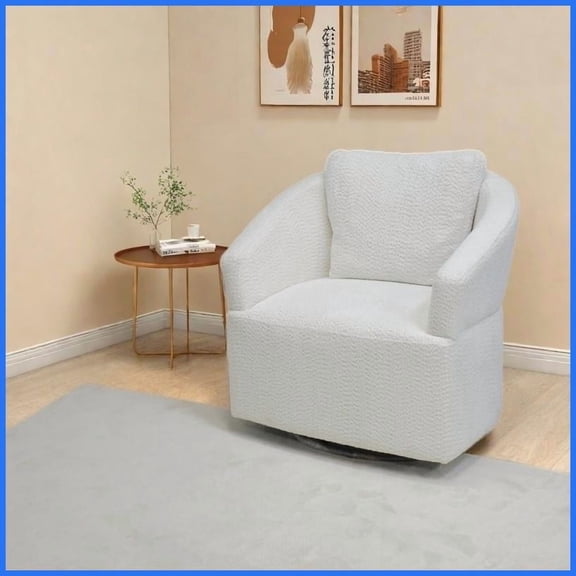 Modern Beige Velvet 360° Swivel Accent Chair - High Back Upholstered Armchair for Living Room, Bedroom, Small Spaces
