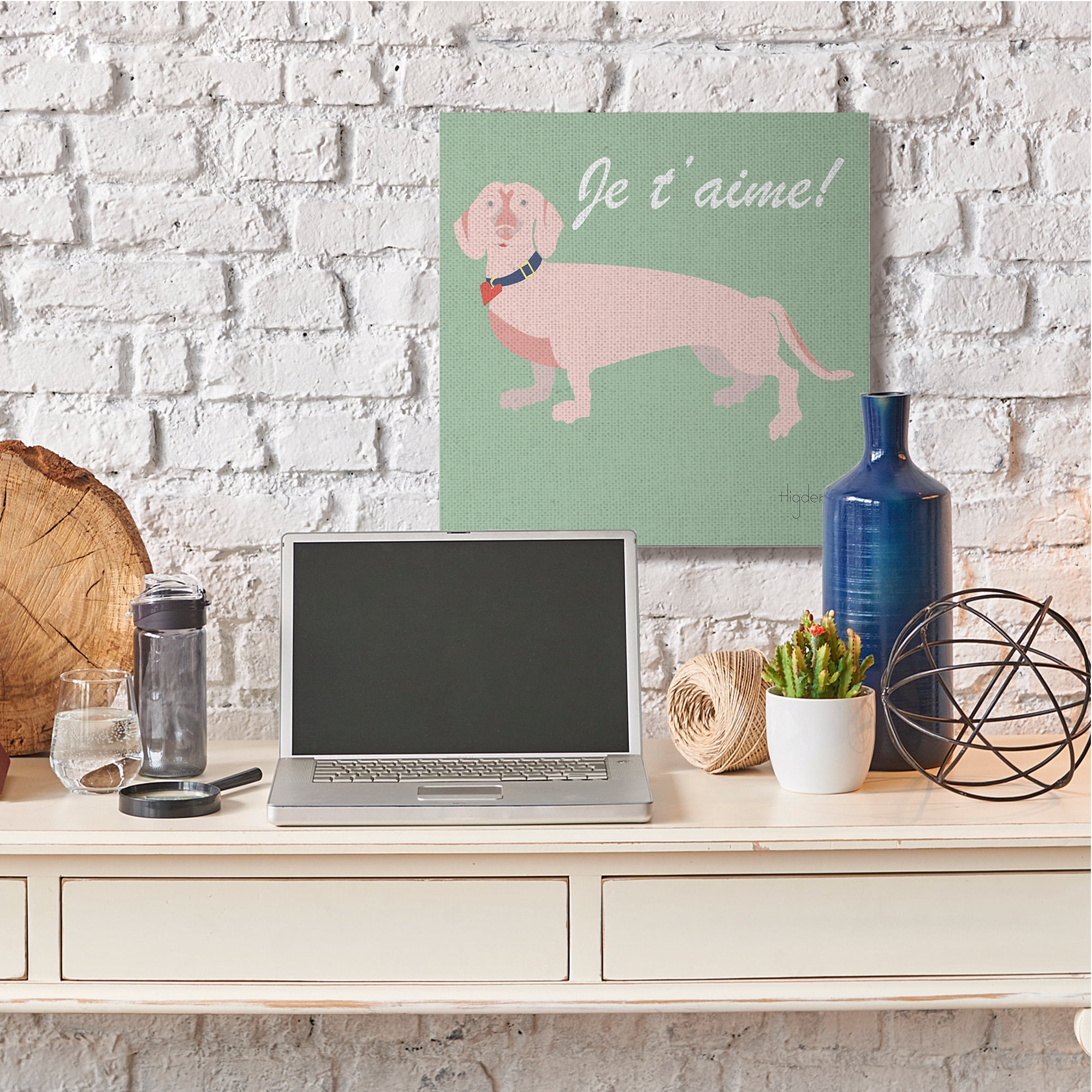 Stupell Industries Je t'aime! French Phrase with Pink Dachshund Canvas Wall Art, 30 x 30, Design by Mark Higden