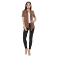 thumbnail image 5 of Women's Loose Fit Short Sleeve Draped Open Front Office Wear Solid Cardigan  Mocha M, 5 of 7