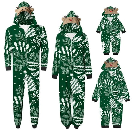 

TUWABEII Christmas Jumpsuit Pajamas for Baby Boy Girl Parent-child Warm Set Printed Home Wear Hoodid Kids