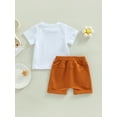 thumbnail image 4 of LMLYSoH Toddler Boys Summer 2pcs Outfits Letter Print Short Sleeve T-shirt and Stretch Casual Shorts Set, 4 of 8