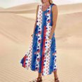 thumbnail image 2 of Women's Breathable Summer Dress Sleeveless Cotton Linen Sundress with Patriotic Print, Casual Pocket Design for Outdoor Wear,Blue L, 2 of 5
