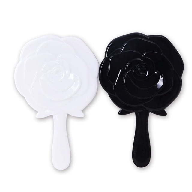 Espejo pequeño con forma de flor de rosa retro, espejo creativo de plástico, espejo de tocador de belleza, espejo con asa para maquillaje, espejo portátil