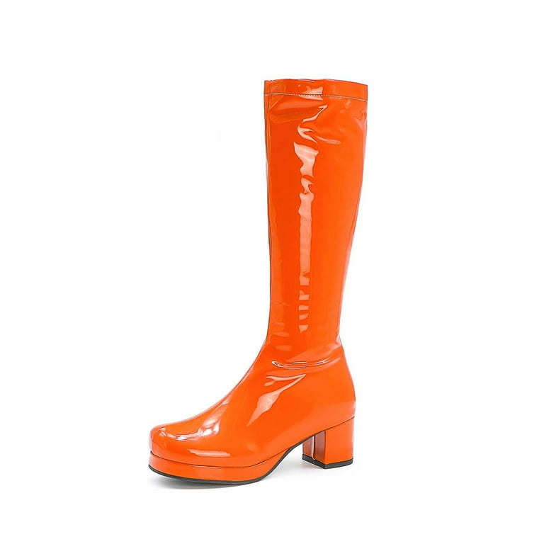 Part Go Go Boots for Women Knee High Block Heels Pull On Booties 70s 80s Zipper Club Metallic Wet Look Gogo Boots Walmart