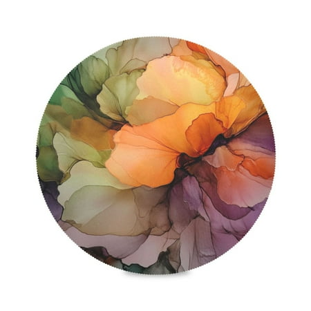 

WOBOGO Abstract Petal Pattern Round Placemats Set of 4 Heat Resistant Washable Kitchen Table Decorations 15.4in