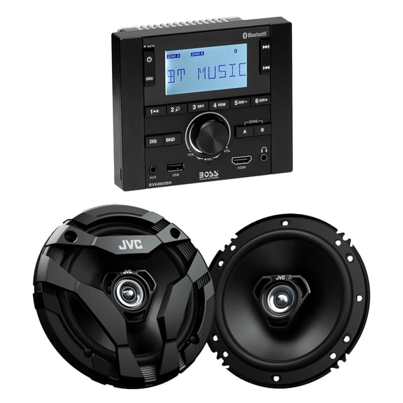 Boss Audio BV6860BH Bundle: RV Digital Media Stereo with Bluetooth HDMI USB, Pair JVC CS-DF620 6.5 in Coaxial Speakers, 2-items