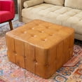 thumbnail image 3 of Bumble Mid-Century Modern 27.5-inch Square Genuine Leather Ottoman inTan, 3 of 3