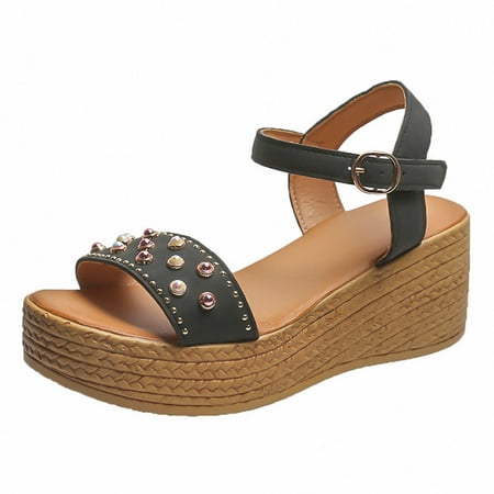 

Black Heels Summer New Fish Mouth Retro Wedge Heel Platform Sandals Women S Roman Shoes