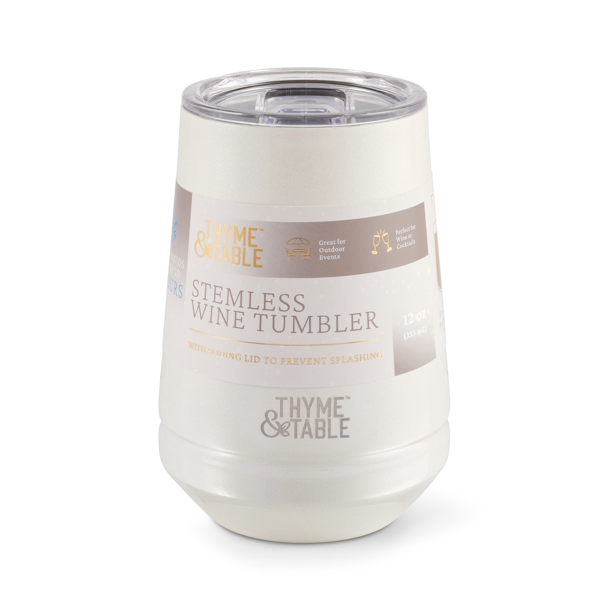Thyme & Table 12 oz Stainless Steel Wine Tumbler with Push Lid, White