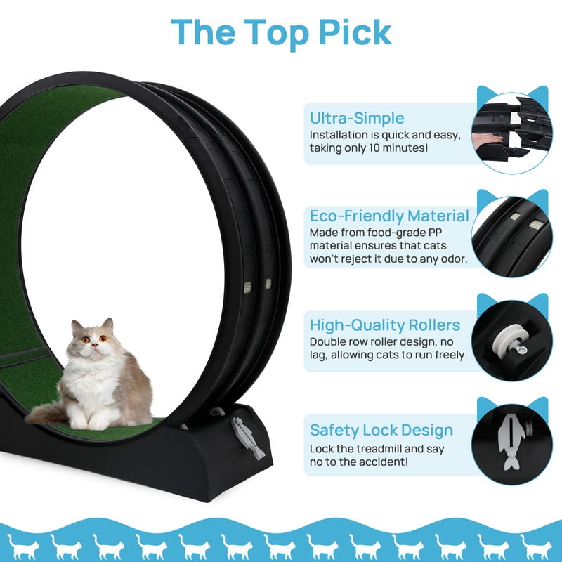 Cat Exerciser Wheel 45.6 Inch Large Cat Toy Running Wheel Treadmill with Detachable Carpet for Indoor Cats, Plastic Wheel