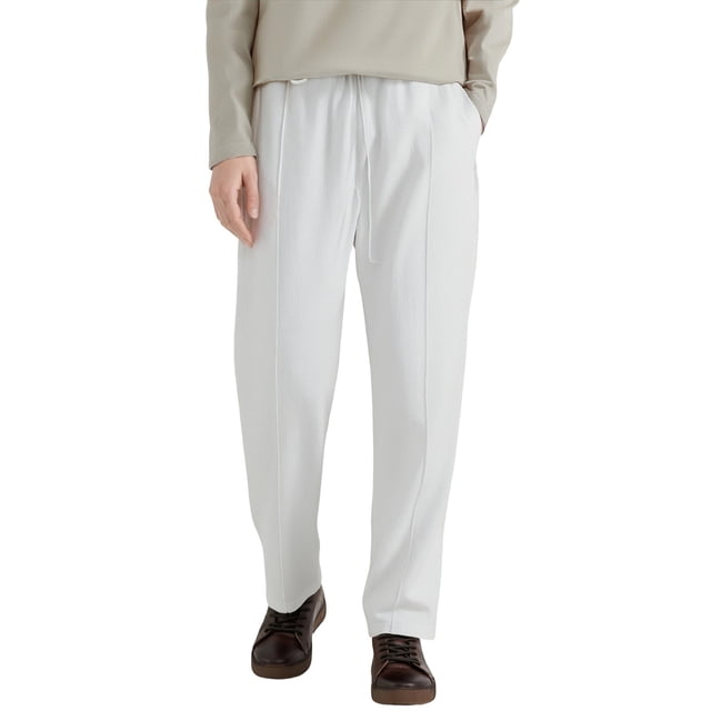 FRSASU Pantalon de Golf pour Homme Coupe Classique devant Plat Travail Tenue Décontractée Extensible Pantalon Léger avec Poches Blanc