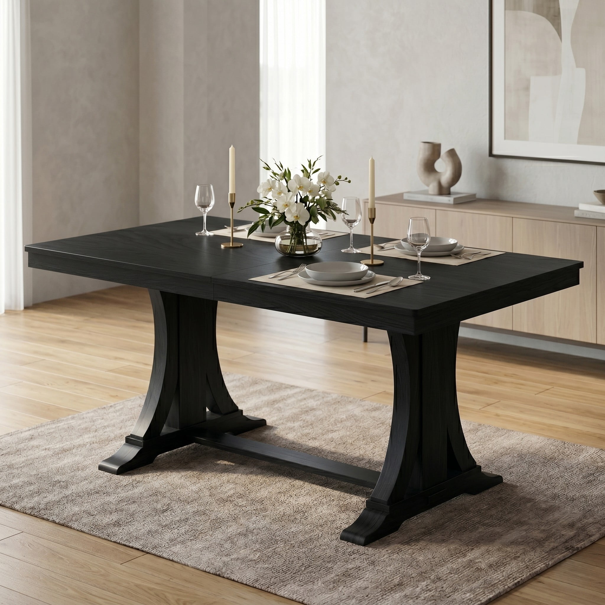 Home Design Talon Rectangular Dining Table with Trestle Base, Solid Wood Construction, Traditional Style, Brown