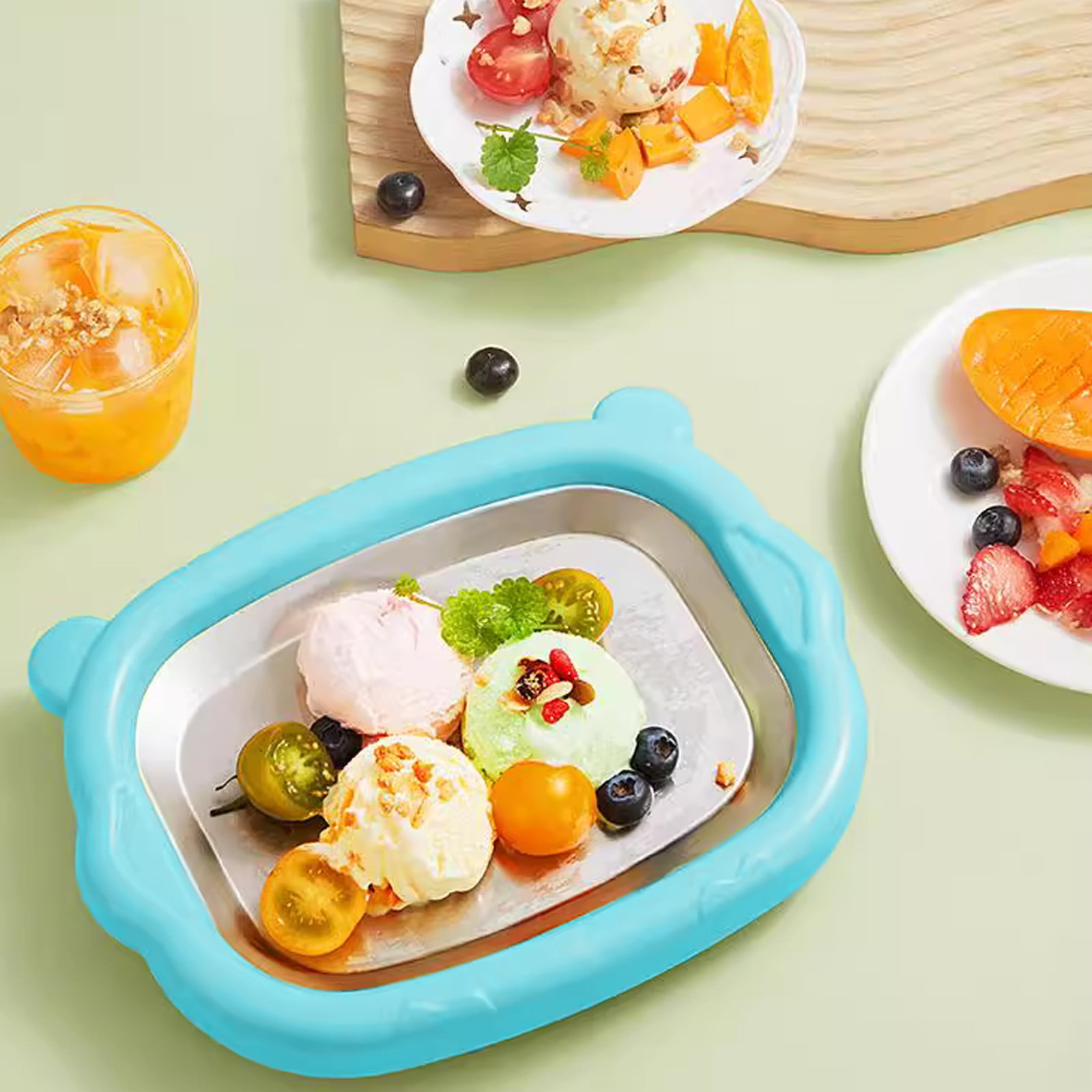 Rolled Ice Cream Maker Kit, Stainless Steel Instant Freeze Plate with 2 Scrapers, DIY Rolled Ice Cream Tray, Perfect for Family Fun, Easy Homemade Desserts, 1 Set, 8.46x6.3"
