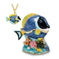 thumbnail image 4 of Luxury Giftware by Jere Pewter Bejeweled Crystals Gold-tone Enameled BLAKE Blue Tang Fish Trinket Box with Matching 18 Inch Necklace QBJ3058, 4 of 4