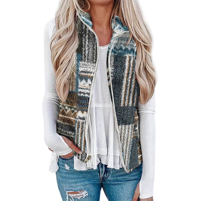 WQD Womens Fuzzy Fleece Vest Casual Sleeveless Zip Up Warm Sherpa Vest Jacket Cozy Waistcoat Outerwear With Pockets For Fall Winter Spring