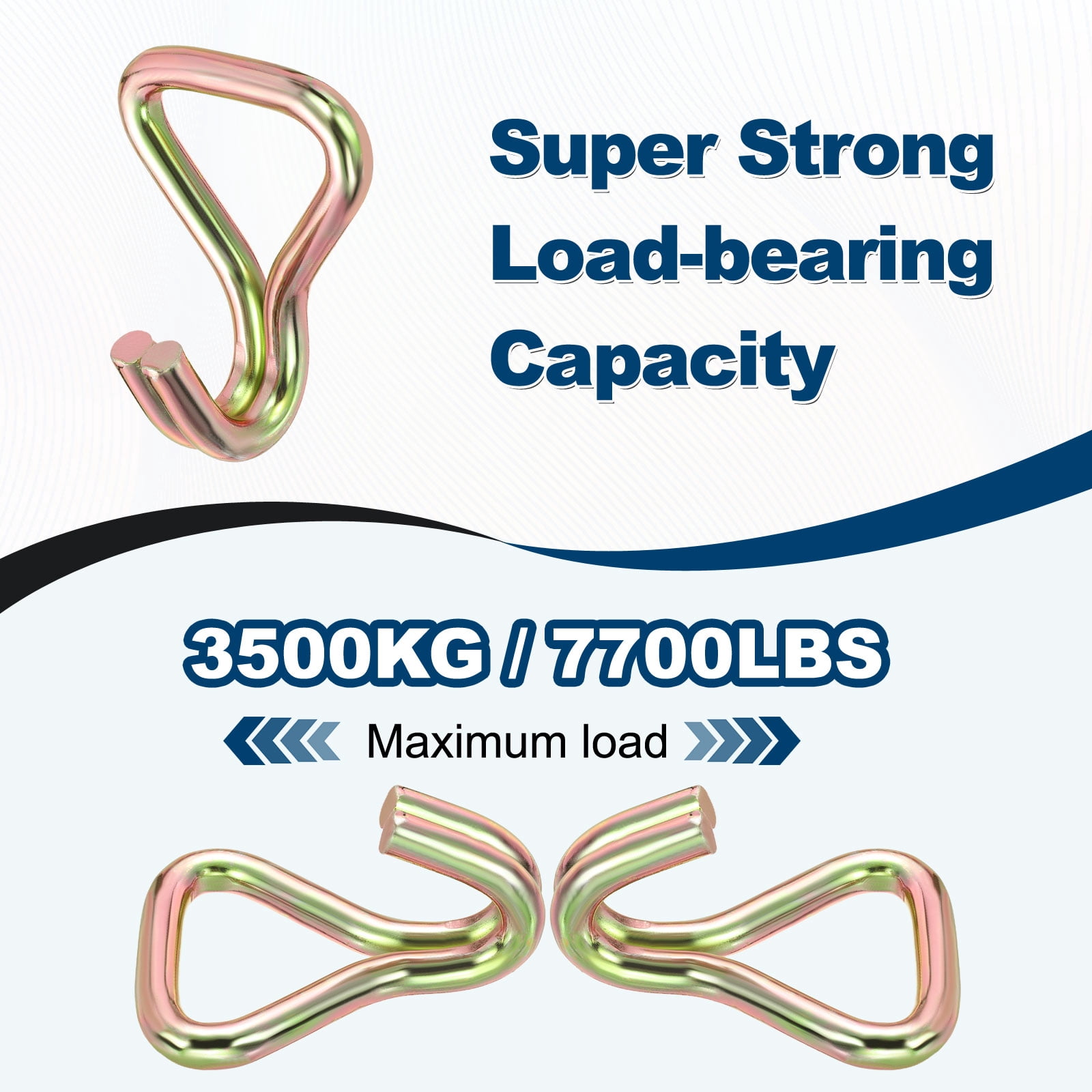 Uxcell Ratchet Double J Strap Hook Load 7700lbs, 3Pcs Heavy Duty Tie Down Strap J-Hook Cargo Hook for 2 Inch Tie Down Strap Webbing on Car Truck Trailer, Gold Tone (ID: 50 mm / 1.97")