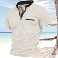thumbnail image 2 of WREESH Men's Summer Solid V-Neck Henley Shirts Fashion Casual Zipper Short Sleeve Top Workout Tops White, 2 of 6