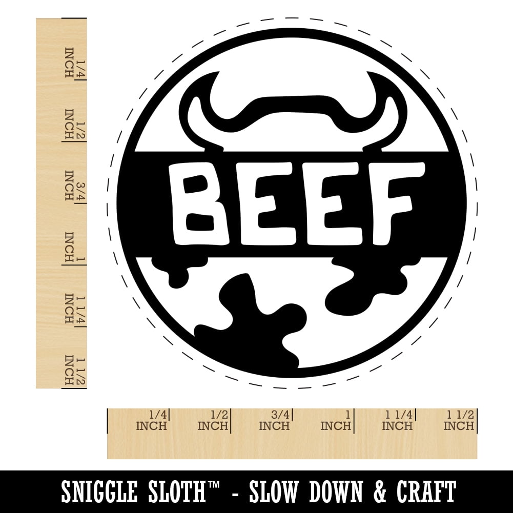 Food Label Beef Self-Inking Rubber Stamp Ink Stamper - Blue Ink - Large 1-1/2 Inch