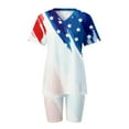 thumbnail image 5 of pstuiky Women Fashion V-Neck Blouse Short Sleeve Tops Shorts Casual Suit Sets Summer Savings, 5 of 7