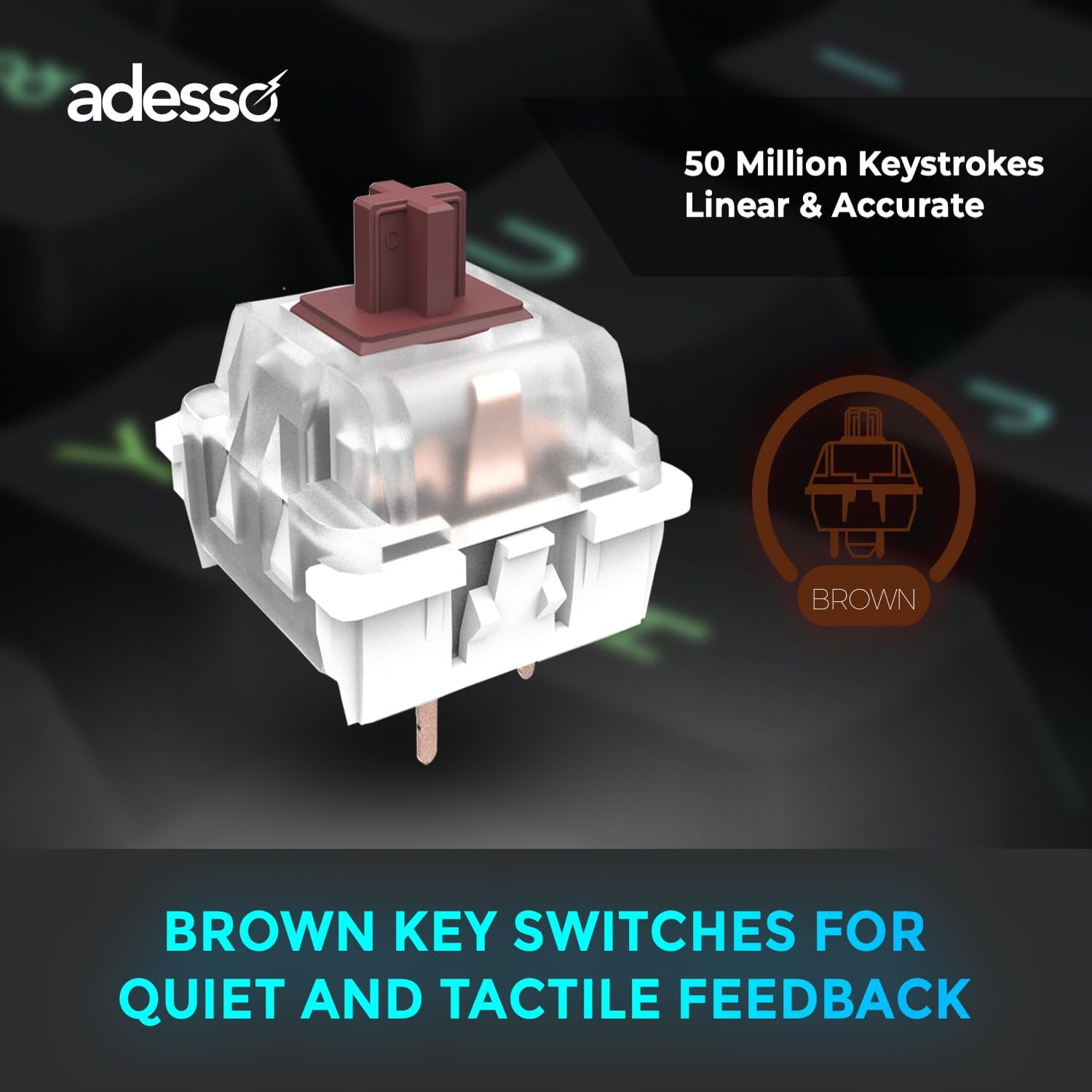 ADESSO EasyTouch 130 Full-Sized USB Wired Mechanical Keyboard with Brown Switches, Dedicated Copilot AI Hotkey, Gasket-Mounted for Quiet Typing, 2X Large Print Keycaps, and N-Key Rollover for Windows