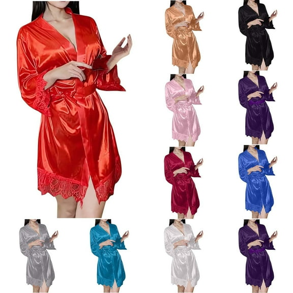 Holiday Gifts Horkkom Women's Satin Robe Silk Bathrobe for Bride Bridesmaids Wedding Party Loungewear Short, Gifts for Women