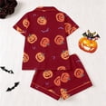 thumbnail image 4 of CUZIBR Womens Pajama Sets Halloween Pumpkin Ghost Bat Spider Web Print Lapel Collar Short Sleeve Shirt Shorts 2 Pieces Sleepwear Loungewear,32-Red, 4 of 9